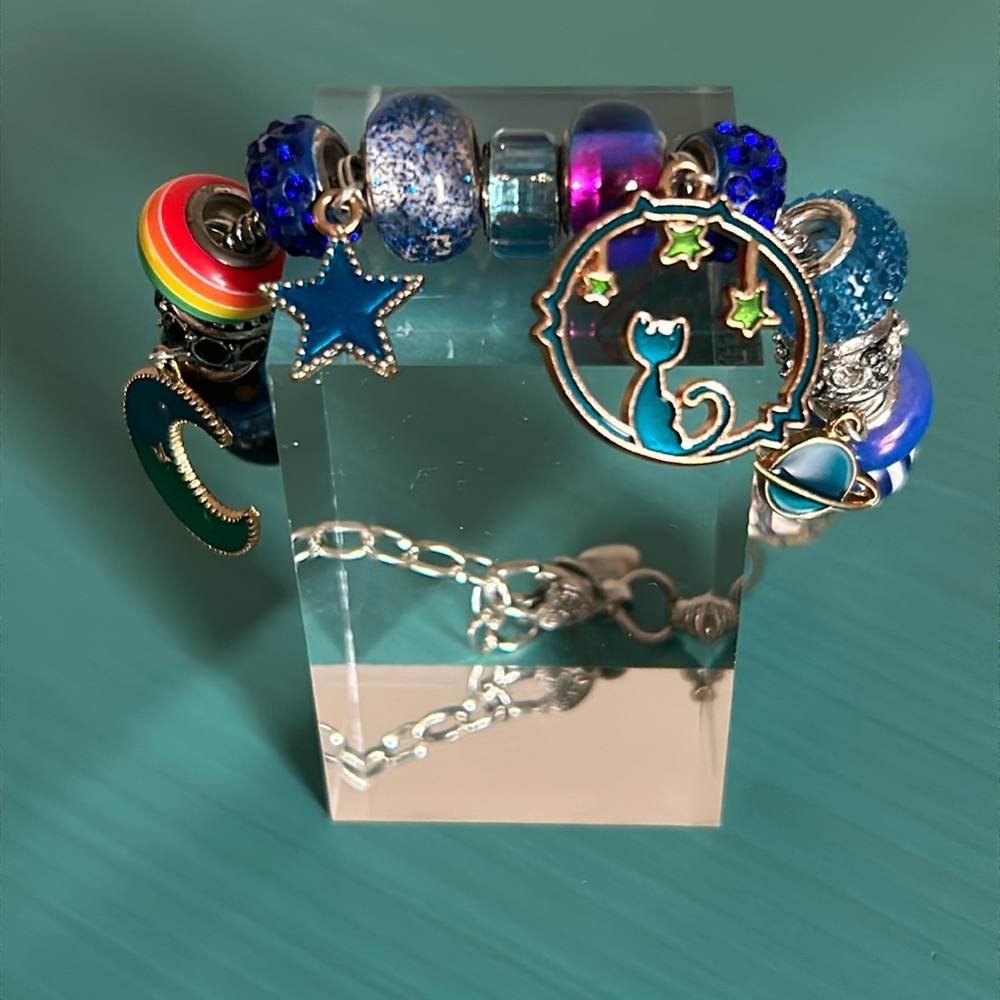New Handcrafted Colorful Glass Bead Celestial Inspired Charm Bracelet